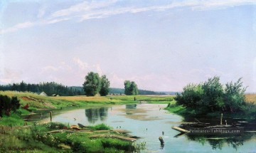 paysage avec le lac 1886 Ivan Ivanovitch vert Peinture à l'huile